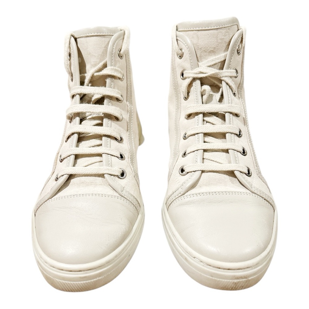 Gucci Brooklyn GG High Top Sneakers White Gray Monogram EU 37.5 US 7.5 Cap Toe - Picture 3 of 13